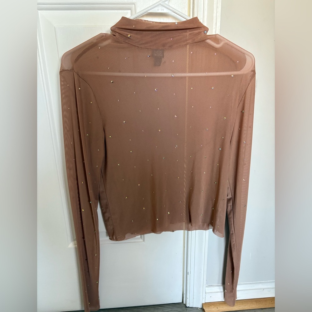 Wild Fable Sheer Tan Long Sleeve Blouse